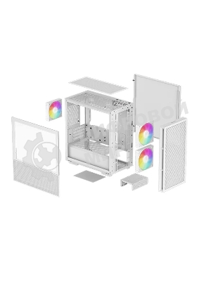 Компьютерный корпус Deepcool CH360 WH без БП, боковое окно (закаленное стекло), 2x140мм ARGb LED вентилятор спереди и 1x120мм ARGb LED вентилятор сзади, белый, mATX