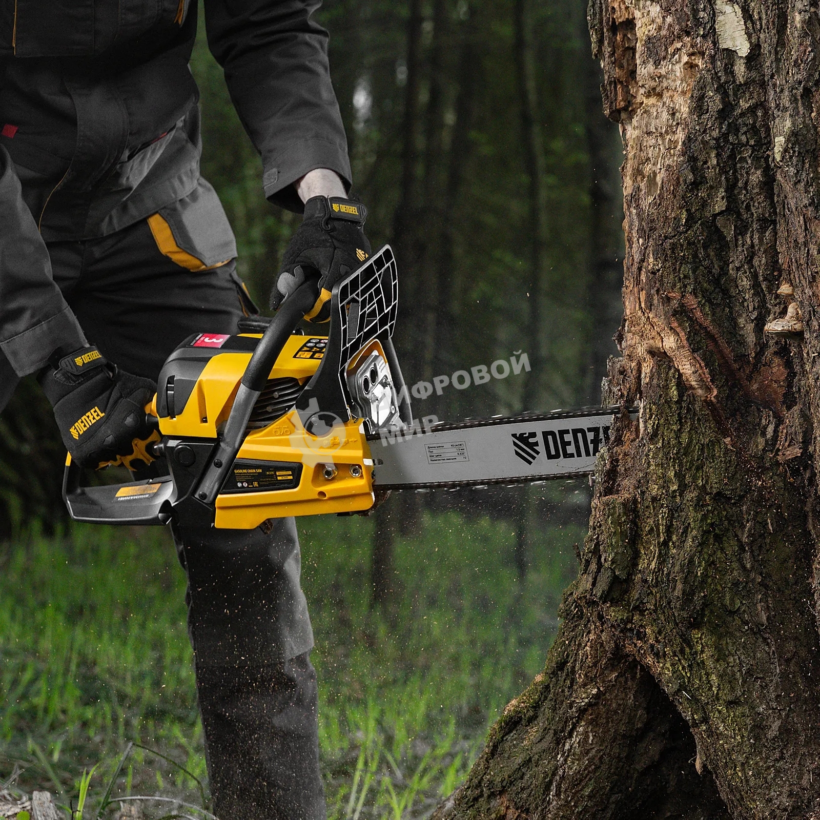 Пила цепная бензиновая Denzel DS-5218, шина 45 см, 52см3, 3 л.с., шаг 0,325, паз 1,5 мм, 72 зв