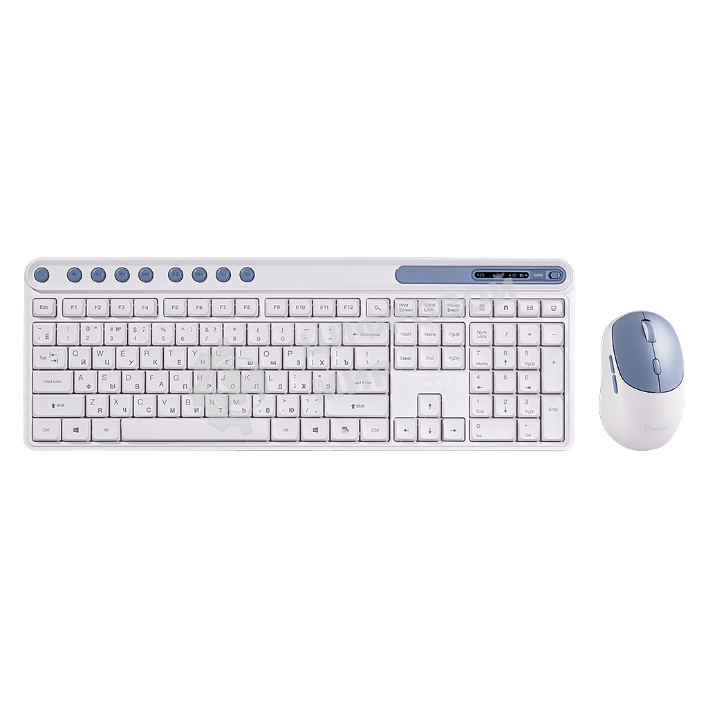 Комплект клавиатура+мышь Smartbuy 107AG беспроводной, USB, 1200 DPI, бело-голубой