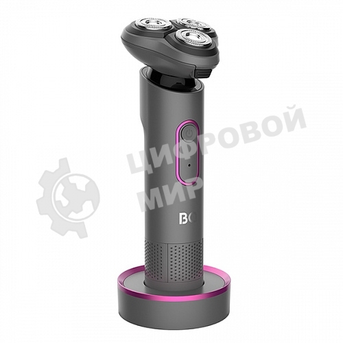 Электробритва BQ SV1008 Gray-Pink. Мощность 5 Вт/Время зарядки 90 минут/Время беспроводной работы 90 минут/Влагозащита IPX6/Электропитание 110-240 В, 50-60 Гц/Ротационная головка бритвы/Мощный мотор/Индикатор заряда батареи/Портативная база для подзарядки