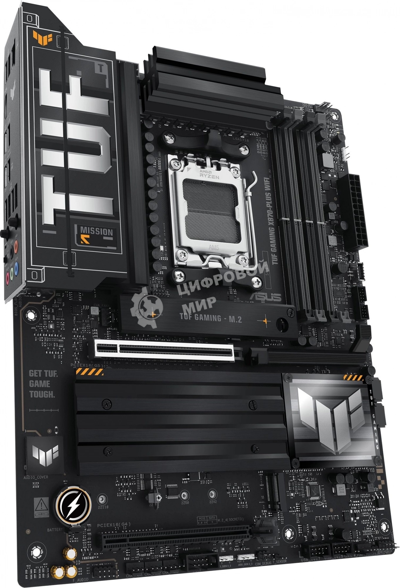 Материнская плата ASUS TUF GAMING X870-PLUS WIFI, AM5, AMD X870, 4xDDR5, 2xSATA, 4xM.2, 1xPCIe 5.0 x16, 1xPCIe 4.0 x4, 1xHDMI, 1xUSB-C 3.2 Gen 2, 1xUSB-C 3.2 Gen 2x2, 2xUSB-C 4.0, 1x 2.5Gb LAN, 1xUSB-A 2.0, 3xUSB-A 3.2 Gen 2, 4xUSB-A 3.2 Gen 1, 5x3.5 мм, 