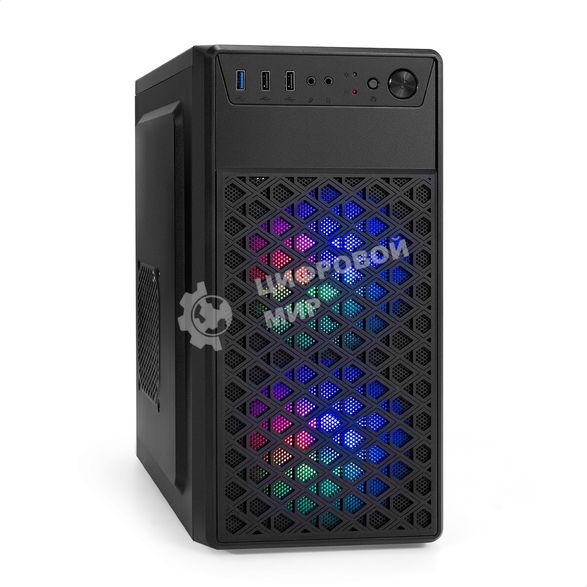 Компьютерный корпус Minitower ExeGate mEVO-7803-XP400 (mATX, БП XP400 с вент. 12см, 2*USB+1*USB 3.0, HD аудио, черный, 2 вент. 12см с RGb подсветкой)