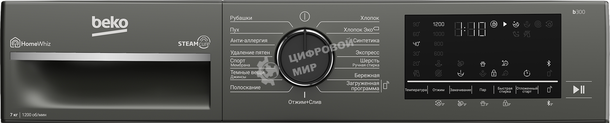 Стиральная машина Beko B3WFR572AB темно-серый, загрузка фронтальная 7 кг, 1200 об/мин., класс: А