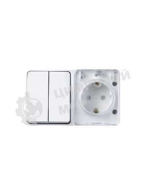 Блок ОП AtlasDesign Profi54 розетка 16А 250В с заземл. защ. шторки + 2-кл. выключатель 10А IP54 бел. SchE