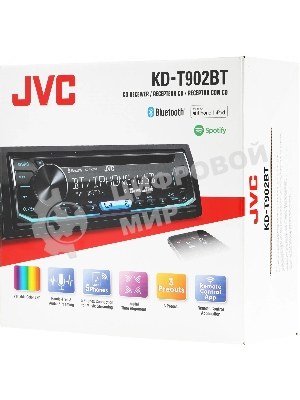 Автомагнитола JVC KD-T902BT, 1 DIN, CD, Bluetooth, USB Type-A, AUX, пульт ДУ, съёмная панель