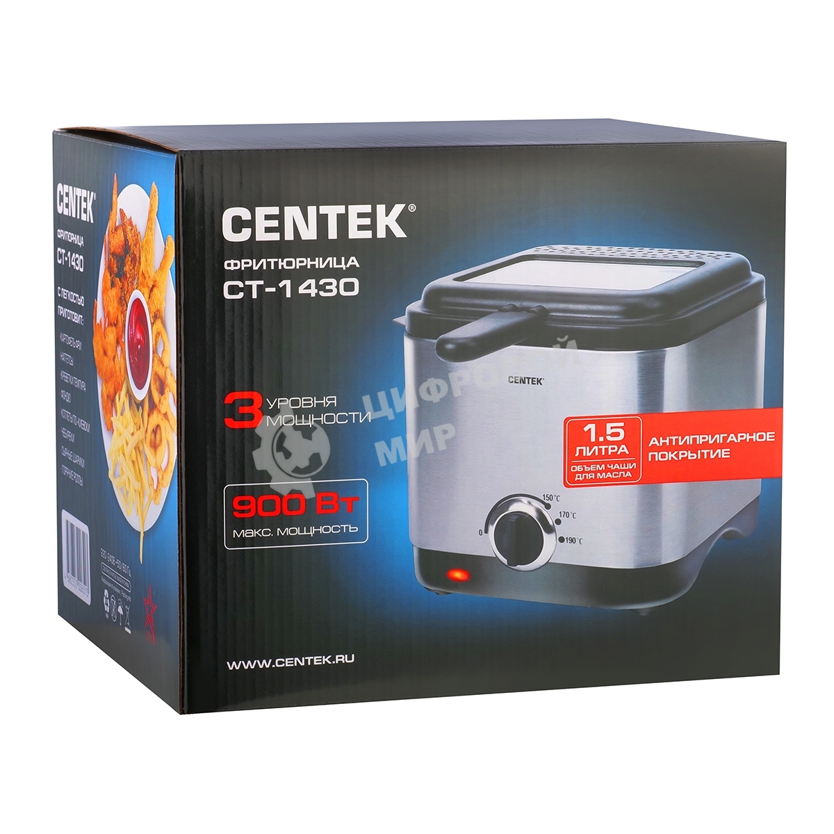 Фритюрница Centek CT-1430 900 Вт объем 1,5лЧаша - антипригарная, стальной корпус, окно