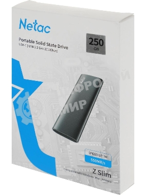Внешний SSD Netac Z SLIM, 250 Gb, USB 3.2 Gen 2 Type-C, R/W 550/480, черный