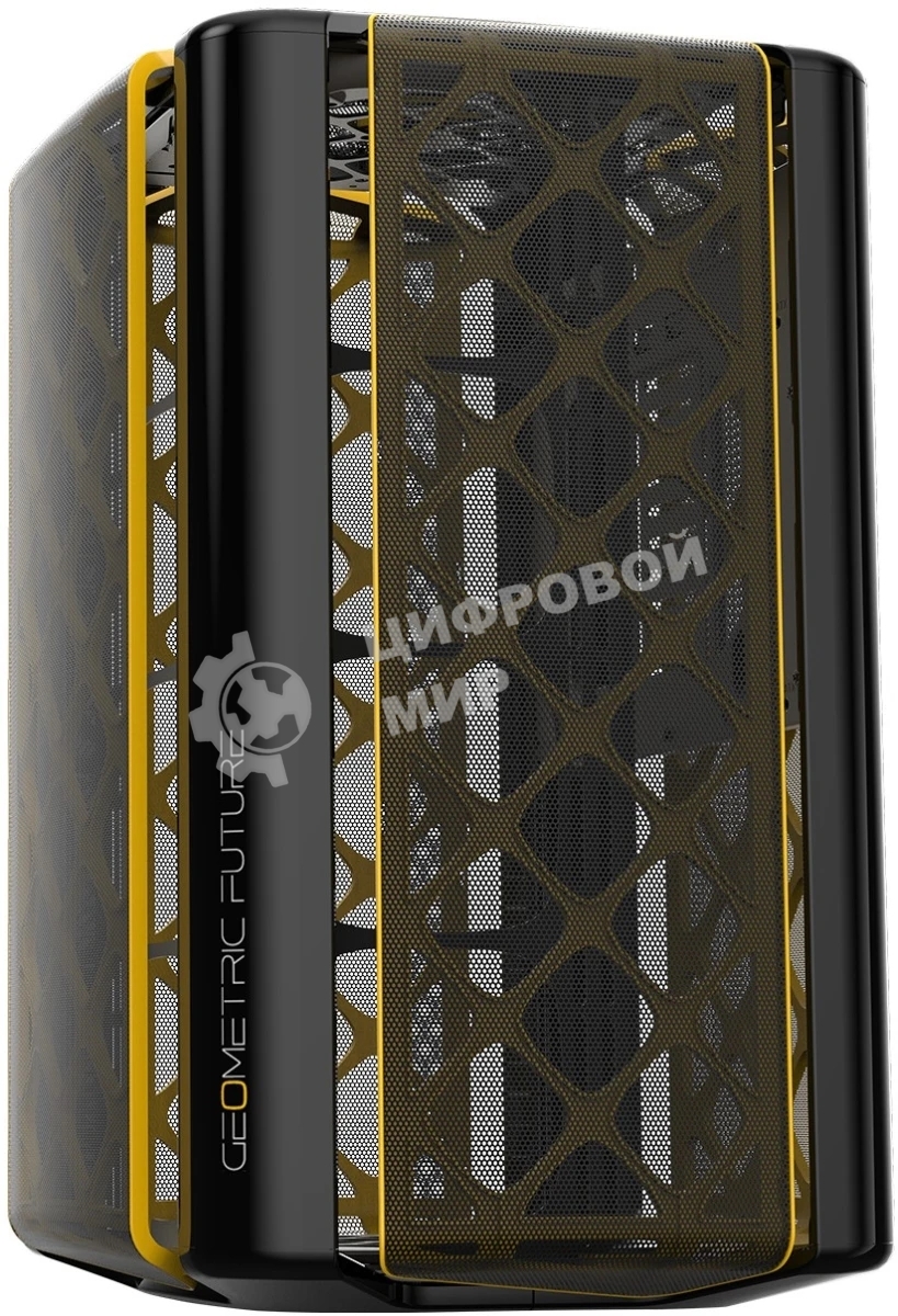 Компьютерный корпус без блока питания Geometric Future Model 2 The Ark, Mini-Tower, no fans, 3xUSB-A 3.0, 1xUSB 3.2 Type-C, mATX, mITX Black/Gold
