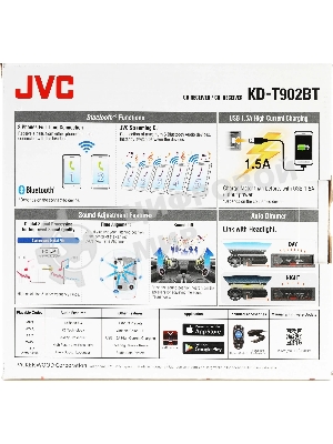 Автомагнитола JVC KD-T902BT, 1 DIN, CD, Bluetooth, USB Type-A, AUX, пульт ДУ, съёмная панель