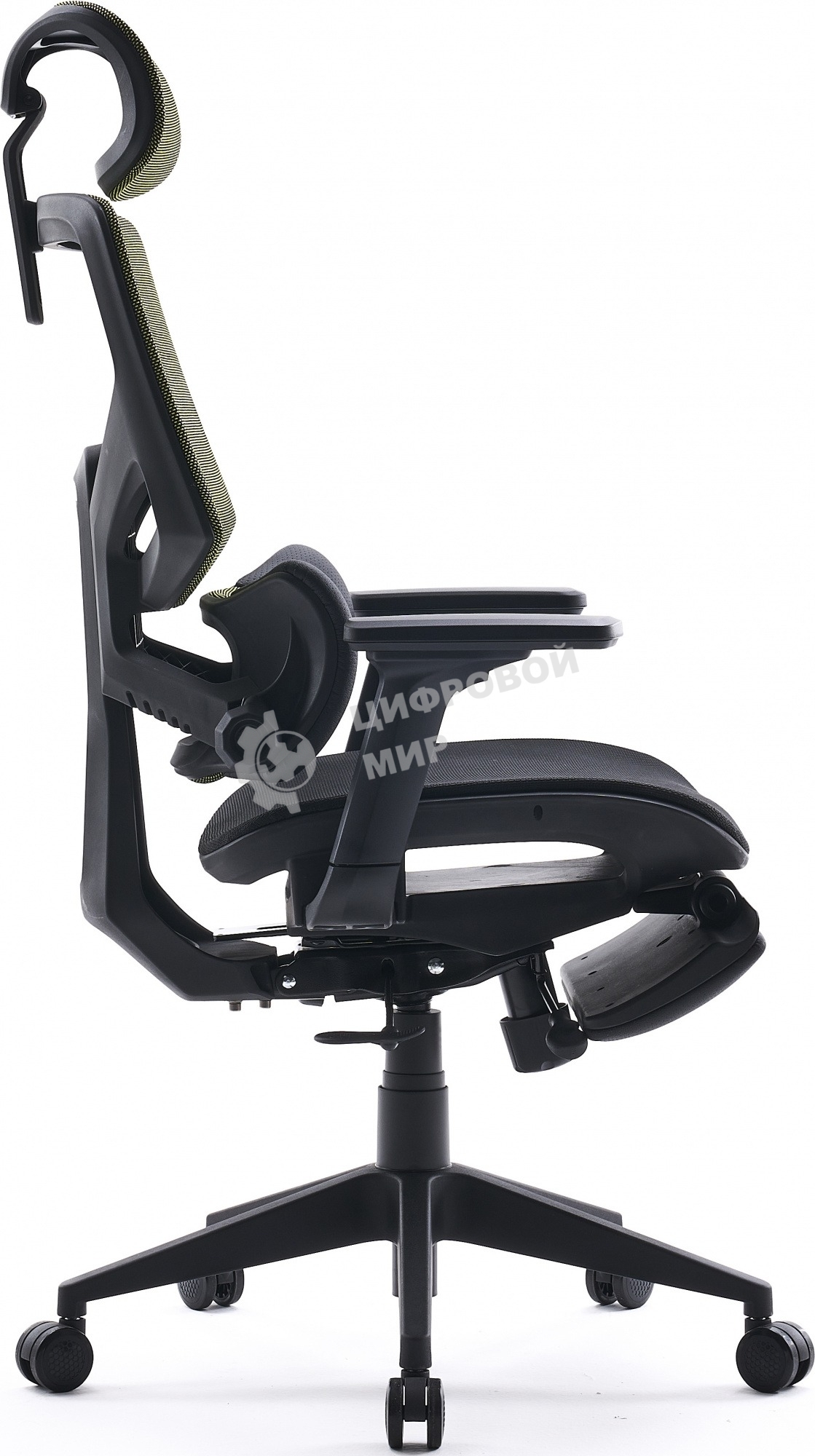 Кресло офисное Cactus CS-CHR-MC01-LGNBK салатовый, сиденье черный, сетка/ткань, с подголов. крестов. пластик, подст. для ног