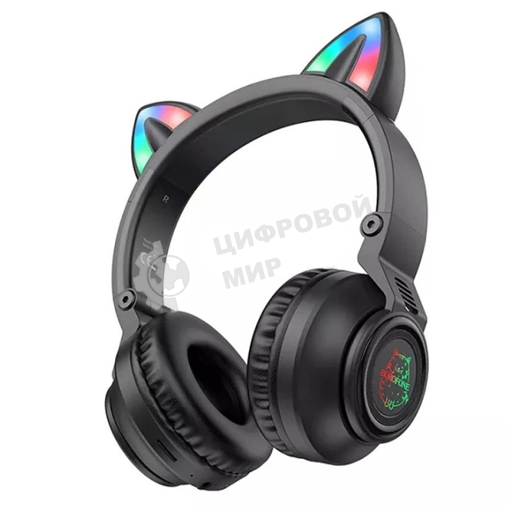 Беспроводные/проводные наушники Borofone BO18 черный, накладные, Bluetooth + проводной, кошачьи ушки, до 12 ч