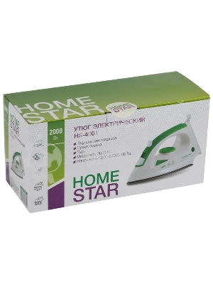 Утюг Homestar HS-4001 белый/зеленый, 2000 Вт, 20 г/мин, 100 г/мин, 90 мл
