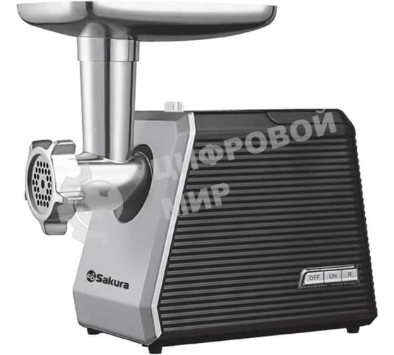 Мясорубка электрическая Sakura SA-6424BK черный, 2000 Вт, 3.5 кг/мин, реверс, защита от перегрузки, насадки - 4