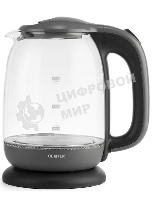 Чайник Centek CT-0034 (серый) Vancouver стекло, 1.8л, 2200 Вт, внутренняя LED подсветка, кнопка