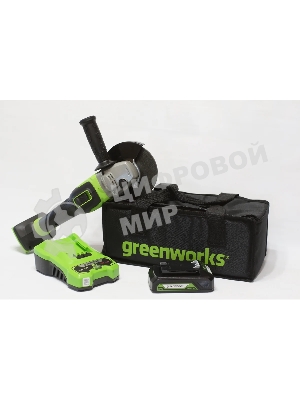 Угловая шлифовальная машина Greenworks 24В, аккумуляторная Greenworks (В комплекте с АКБ 2А·ч. и ЗУ) 3200207UA