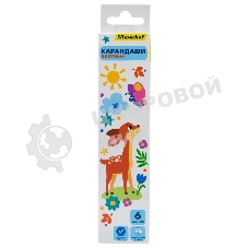 Карандаши цветные Silwerhof Веселые друзья 2.65мм, шестигранный профиль, дерево, ассорти, 6 цветов, коробка с европодвесом