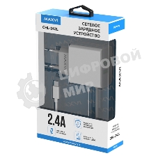 Сетевое зарядное устройство Maxvi CHL-242L 2хUSB 2.4A + литой кабель Lightning 1.2м, белый