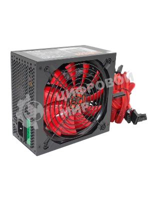 Блок питания Ginzzu PC600 Red, 600Вт, 80 PLUS, 140мм, черный/красный