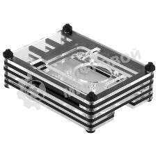Корпус Qumo, 9-слойный акриловый + вентилятор, Raspberry Pi 4, черный transparent(RS041)