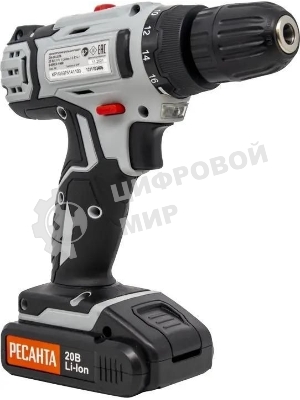 Дрель-шуруповерт Ресанта ДА-20-2ЛК, 20 В, 2 Ач, 55 Нм, щеточный