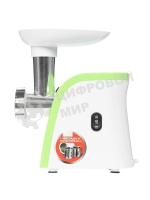 Мясорубка электрическая Endever Sigma-44 белый/зеленый, 2000 Вт, 2.7 кг/мин, реверс, защита от перегрузки, насадки - 7