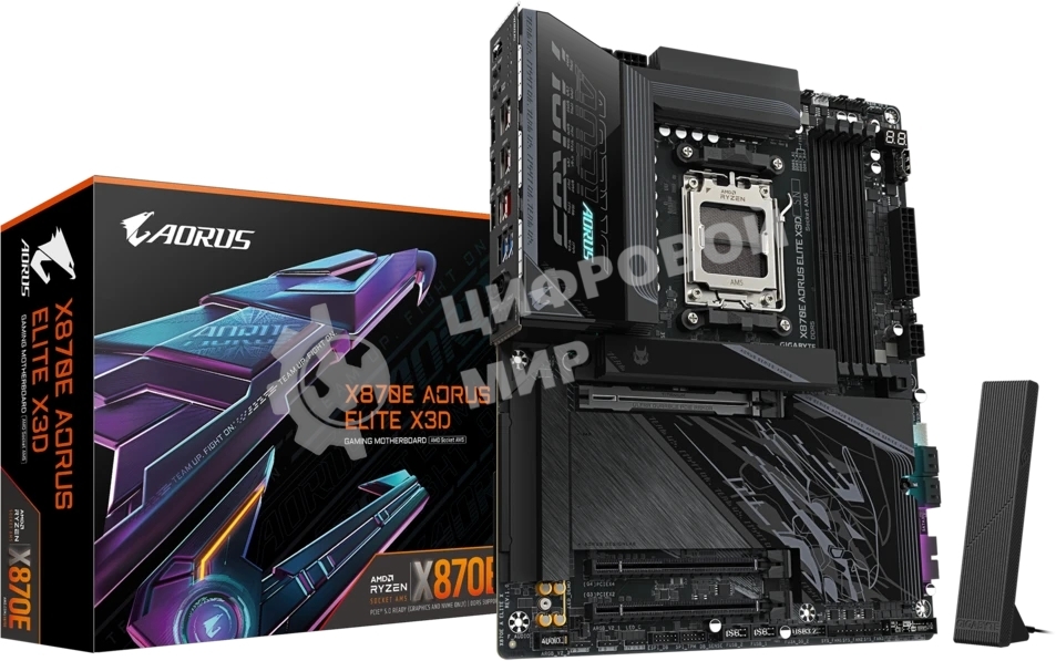 Материнская плата Gigabyte X870E AORUS ELITE X3D, AM5, AMD X870E, 4xDDR5, 4xSATA, 4xM.2, 1xPCIe 5.0 x16, 1xPCIe 4.0 x16, 1xPCIe 3.0 x16, 1xHDMI, 1x5Gb LAN, Wi-Fi 7, Bluetooth 5.4, 2xUSB-C 40Gbps (USB4), 1xUSB-C 10Gbps, 5xUSB-A 10Gbps, 3xUSB-A 5Gbps, 3x3.5 мм + S/PDIF оптический, 7.1, ATX