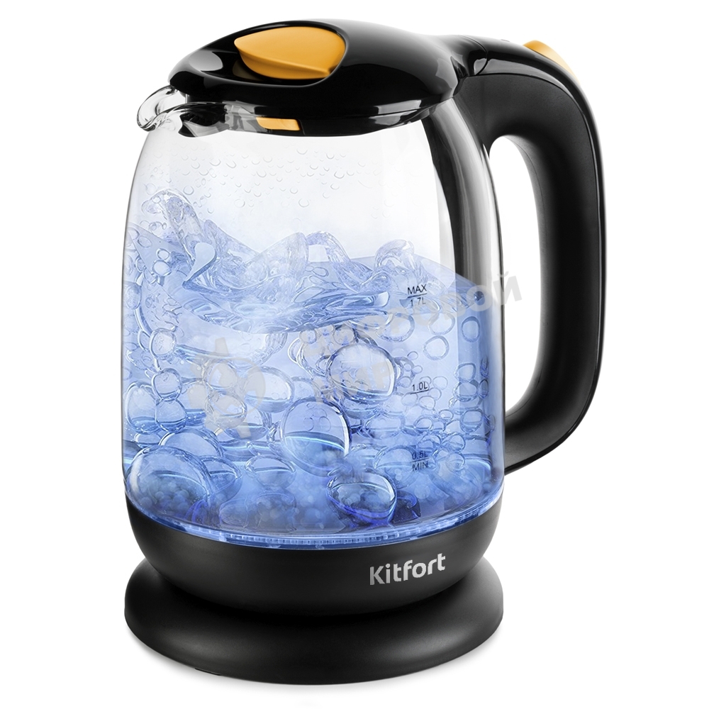 Чайник электрический Kitfort КТ-625-4 1.7л. 2200Вт черный/желтый (корпус: стекло)