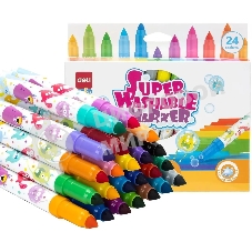 Фломастеры Deli EC155-24, пулевидный пишущий наконечник, 24 цвета, коробка с европодвесом