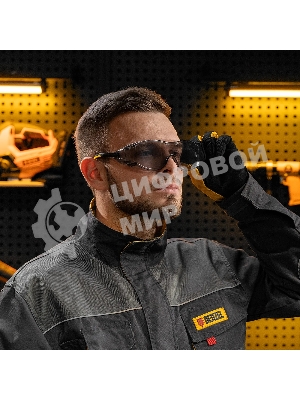 Очки защитные Denzel открытые, поликарбонатные, увеличенная дымчатая линза, регулируемые дужки