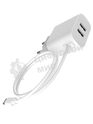 Сетевое зарядное устройство Maxvi CHL-242L 2хUSB 2.4A + литой кабель Lightning 1.2м, белый