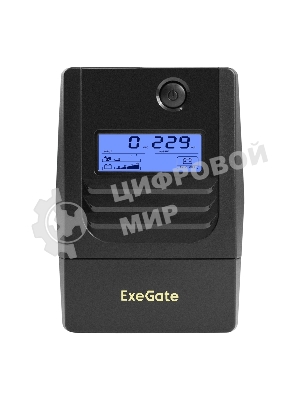 Источник бесперебойного питания ExeGate Smart LB-1000.LCD.AVR.2SH.USB (1000VA/650W, LCD, AVR, 2*Schuko, USB, батарея 12V 9Ah, черный)