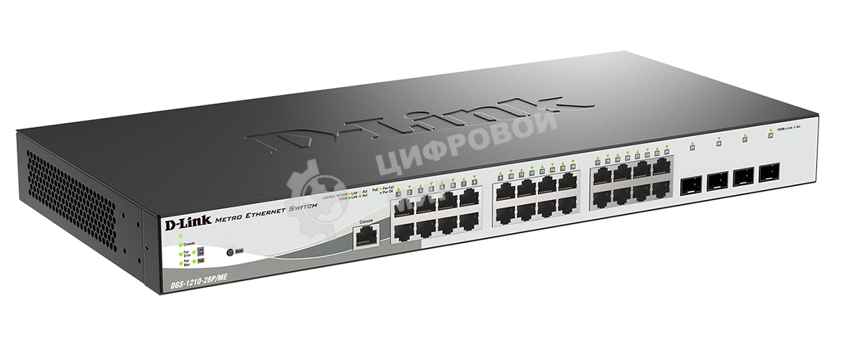 Коммутатор D-Link DGS-1210-28P/ME/B2A, 24×1 Гбит/с + 4×1 Гбит/с SFP, управляемый