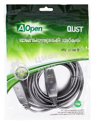 Кабель-адаптер USB3.0-repeater Aopen, удлинительный активный Am-->Af 10м