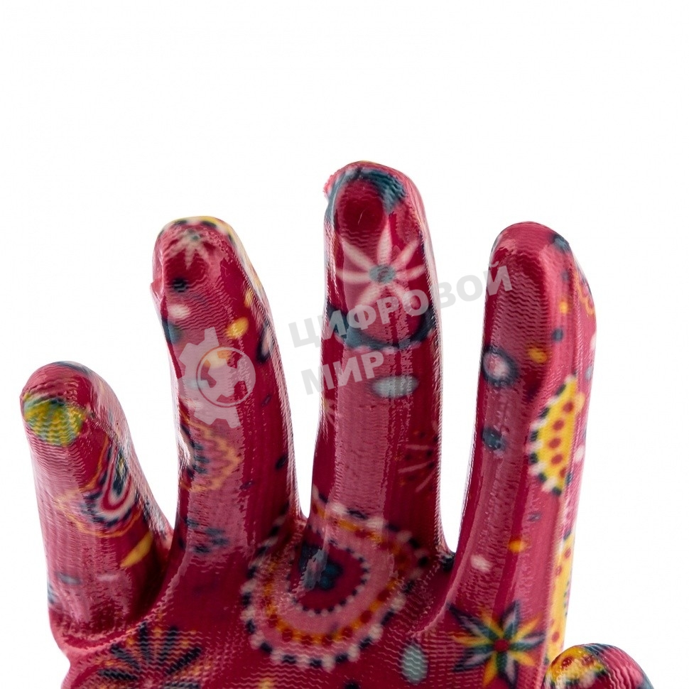 Перчатки садовые Palisad из полиэстера с нитрильным обливом, красные, S