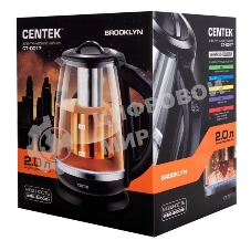 Электрочайник Centek CT-0017 черный, 2 л, 2200 Вт, скрытый нагревательный элемент, поддержание температуры