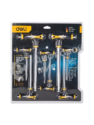 Набор шестигранных ключей с шаром Deli DL233208 8 шт. Материал: CR-V. Спецификация: 2x75 мм/2,5x75 мм/3x100 мм/4x100 мм/5x150 мм/6x150 мм/8x200 мм/10x200 мм Удобная рукоять.