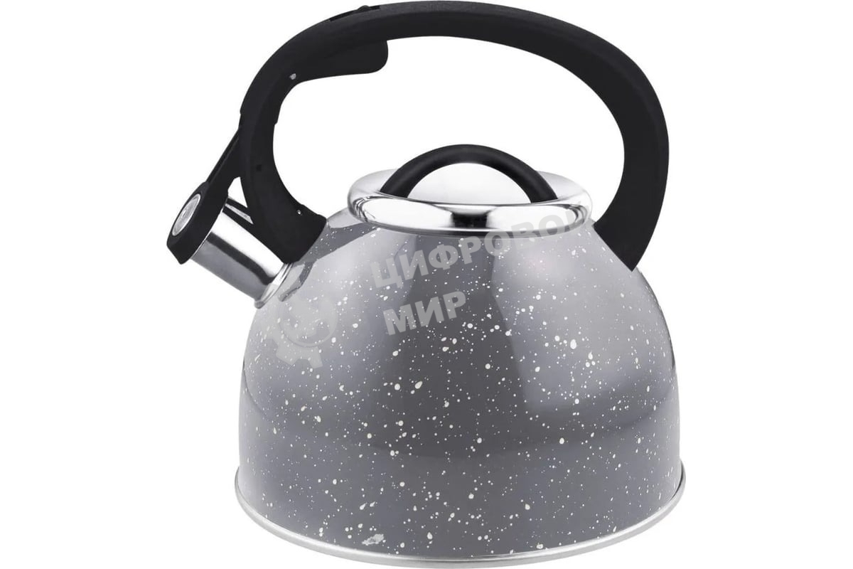Чайник для плиты со свистком Arte 2,5 л, серый с белыми точками, из нерж стали