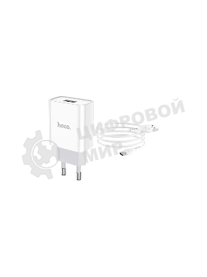 Блок питания (сетевой адаптер) HOCO C81A Asombroso single 1xUSB с кабелем Type-C, 2.1A, 10W, белый