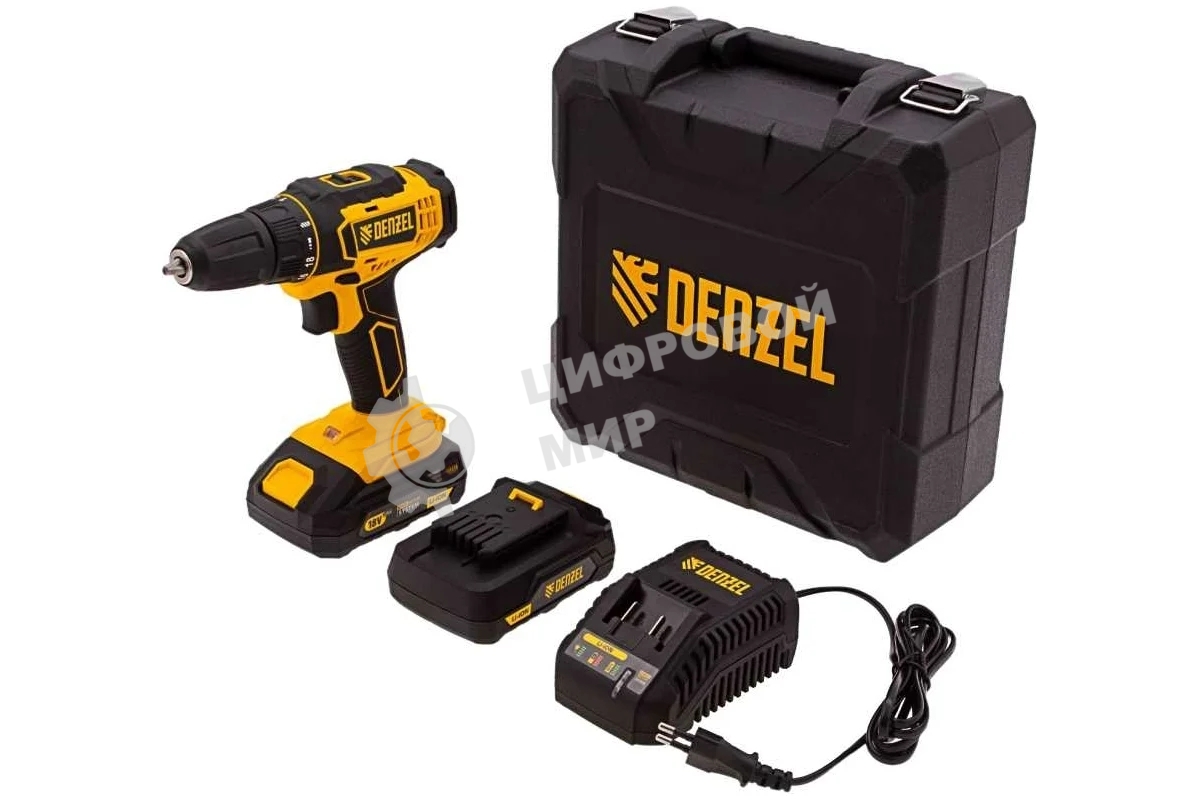 Дрель-шуруповерт Denzel CDL-18-02BM, Аккумуляторная, 18В, 2 АКБ, Кейс
