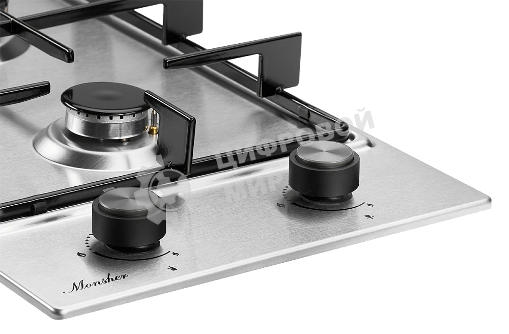 Газовая варочная панель Monsher MSG 36 Acier, ширина 30 см, 2 газовые конфорки, автоподжиг, газ-контроль, стальные решетки, нержавеющая сталь ПРОМО