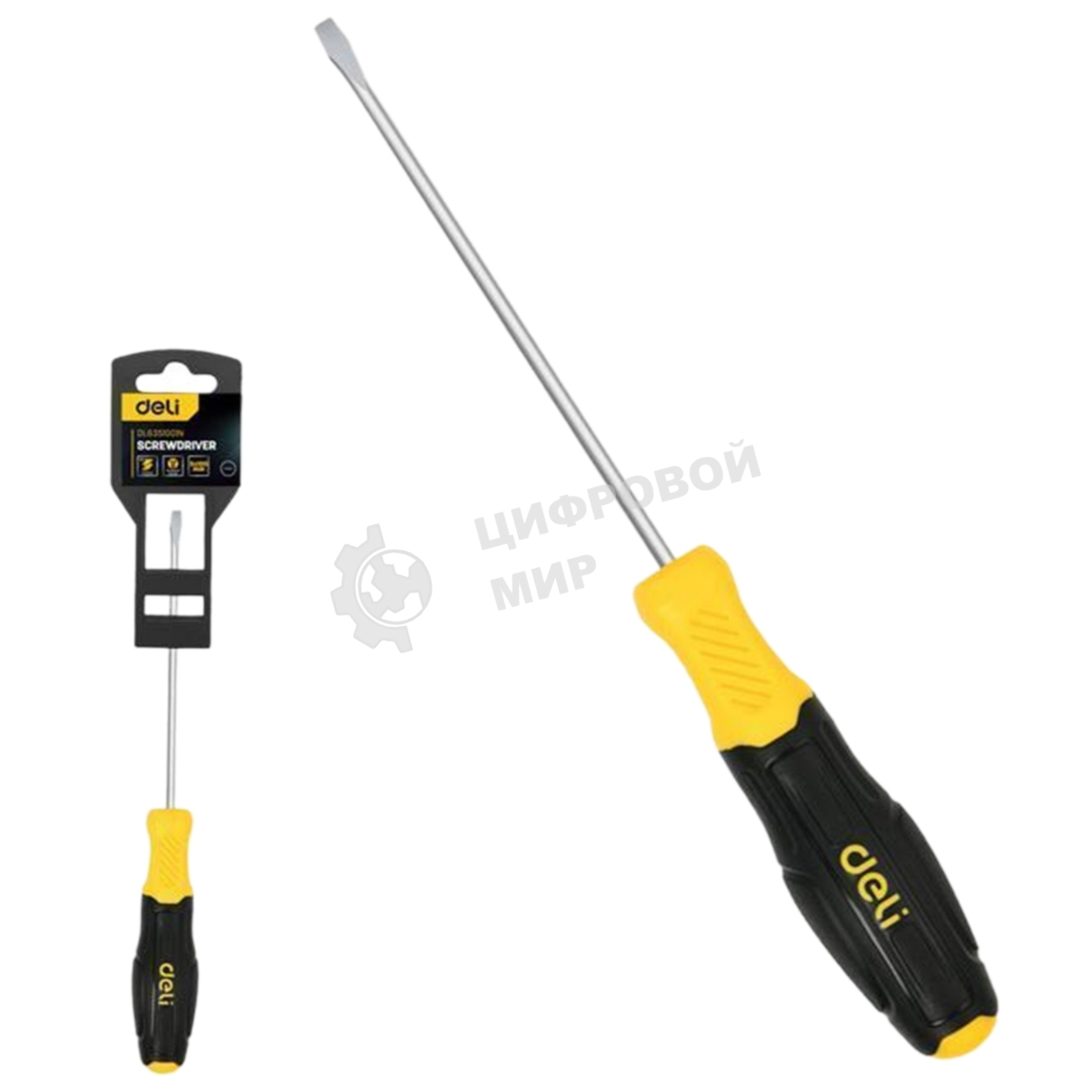 Отвертка шлицевая Deli DL6351001N 5х100мм сталь Cr-V, двухкомпонентная прорезиненная рукоять