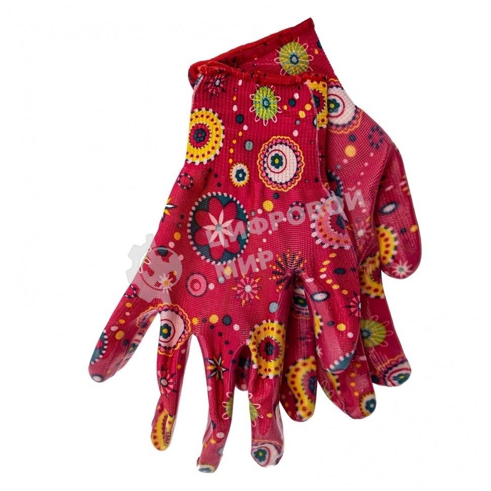 Перчатки садовые Palisad из полиэстера с нитрильным обливом, красные, S