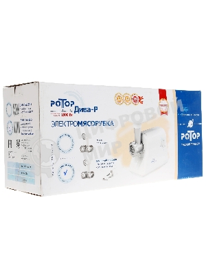 Мясорубка электрическая Ротор Дива-Р ЭМШ 35/300-3 белый, 1500 Вт, 0.6 кг/мин, реверс, насадки - 3