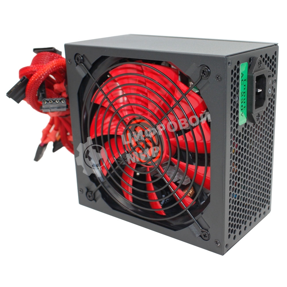 Блок питания Ginzzu PC700 14CM(Red) 80 PLUS black,APFC,24+4p,2 PCI-E(6+2), 7*SATA, 4*IDE,оплетка, кабель питания,цветная коробка