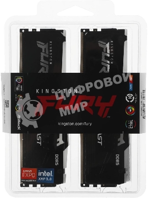 Оперативная память Kingston Fury Beast, DDR5, 64Gb (2x32Gb), 6000MHz, CL36, DIMM, с радиаторами, RGB, черный
