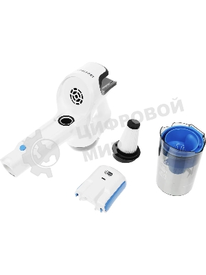 Пылесос вертикальный Coolfort CF-3006 белый/голубой, питание от аккумулятора, 130 вт, уборка сухая, пылесборник 0.5 л, работа от АКБ max 30 мин.