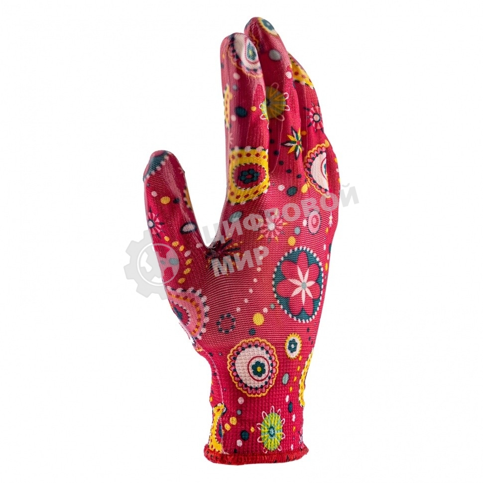 Перчатки садовые Palisad из полиэстера с нитрильным обливом, красные, S