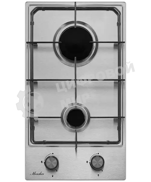 Газовая варочная панель Monsher MSG 36 Acier, ширина 30 см, 2 газовые конфорки, автоподжиг, газ-контроль, стальные решетки, нержавеющая сталь ПРОМО