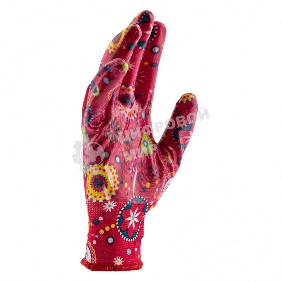 Перчатки садовые Palisad из полиэстера с нитрильным обливом, красные, S