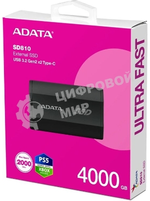 Внешний SSD ADATA SD810, 4TB, USB 3.2 Gen 2x2 Type-C, R/W 2000/2000, черный